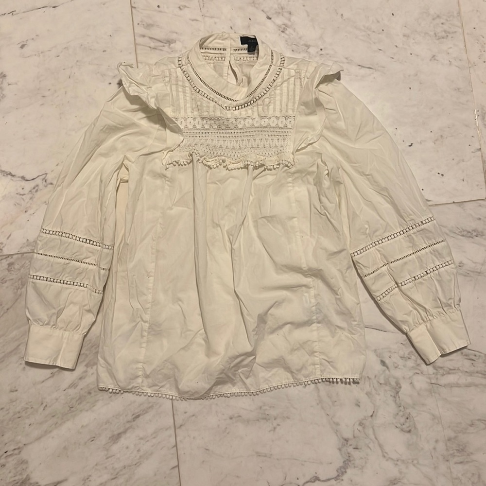 J Crew Ivory Crocheted Lace Ruffle Blouse SZ: S